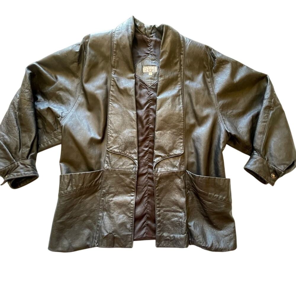 VTG Rafael Whimsy Goth Open Front Dolman Sleeve Retro Leather Jacket Medium
